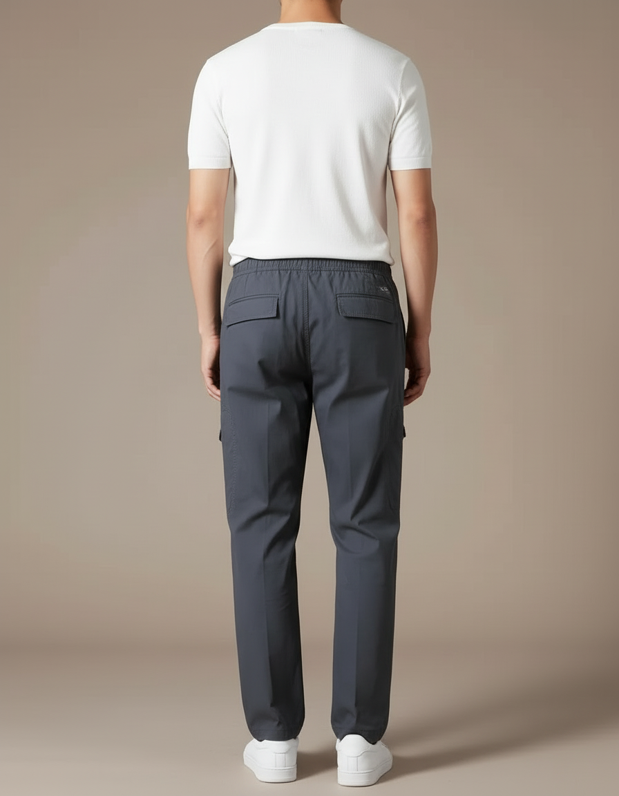 Pantalon Cargo Gris Coton Décontracté Ample Élastique - Polyester - vue 2