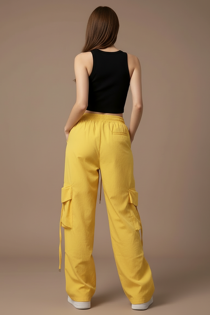 Pantalon Cargo Jaune Ample Taille Haute Streetwear - Toile - vue 2