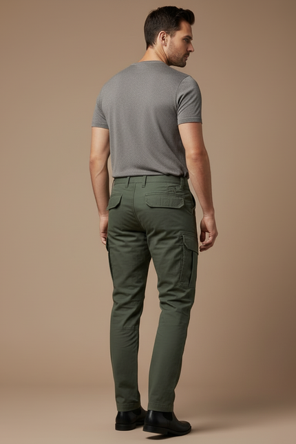 Pantalon Cargo Vert Militaire Homme Coton Multipoches - vue 2