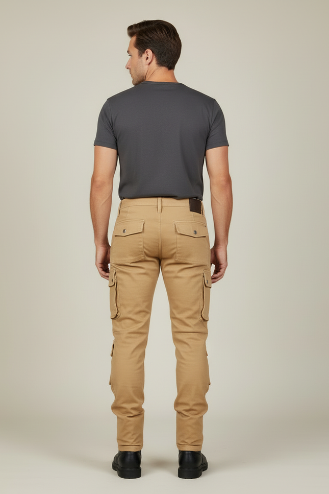 Pantalon Cargo Beige Slim Motard Multipoches Plissé Homme - Toile - vue 2