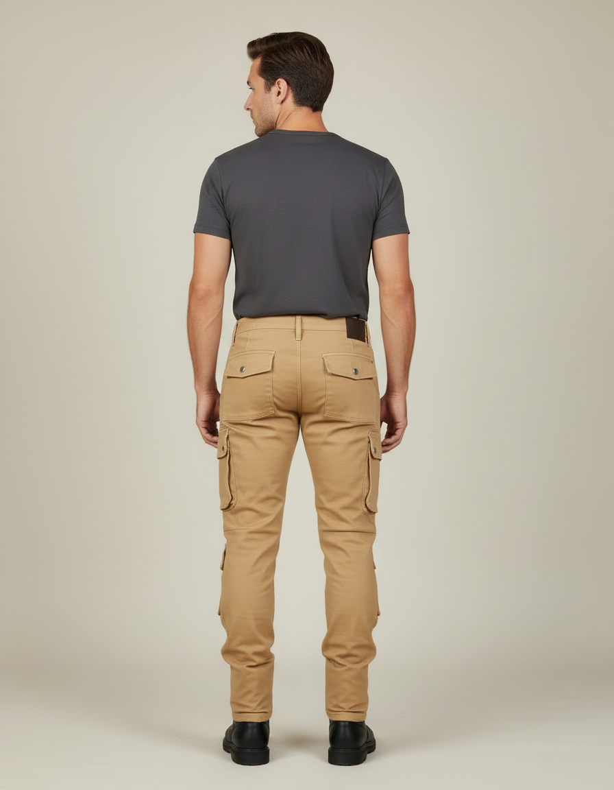 Pantalon Cargo Beige Slim Motard Multipoches Plissé Homme - Toile - vue 2