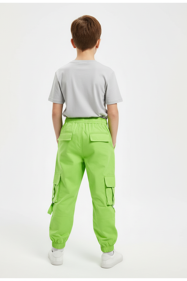 Pantalon Cargo Vert Fluorescent Ample Poches Enfant - Polyester - vue 2