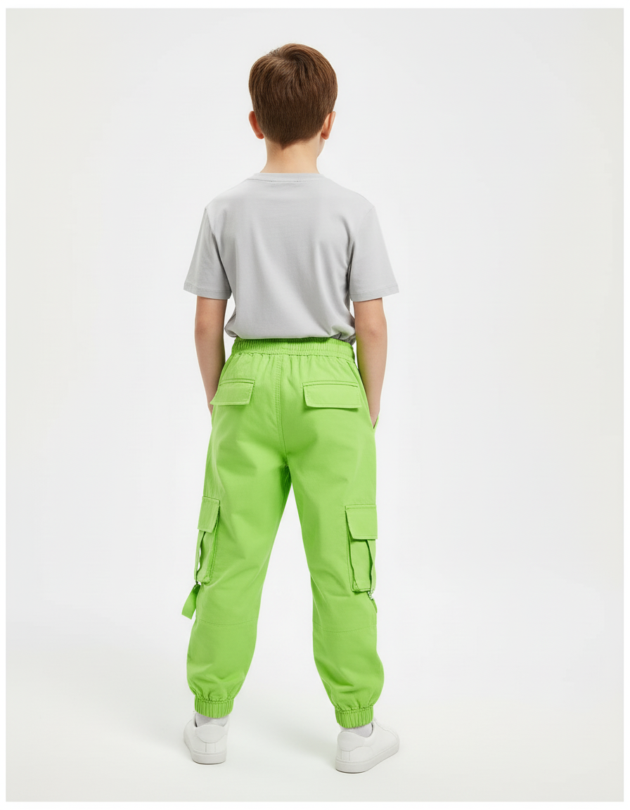 Pantalon Cargo Vert Fluorescent Ample Poches Enfant - Polyester - vue 2