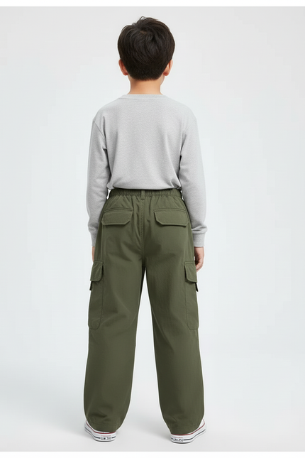 Pantalon Cargo Garçon Vert Kaki Ample Décontracté - Polyester - vue 2