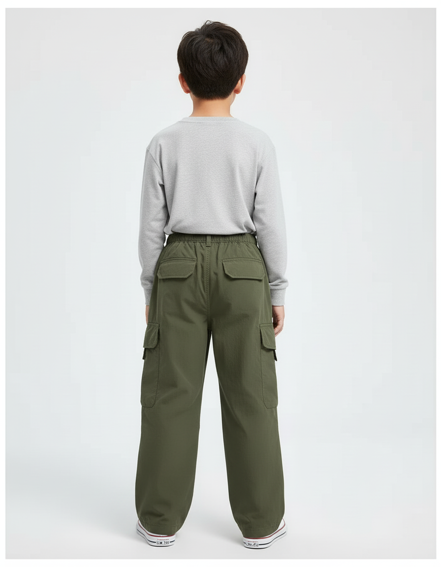 Pantalon Cargo Garçon Vert Kaki Ample Décontracté - Polyester - vue 2