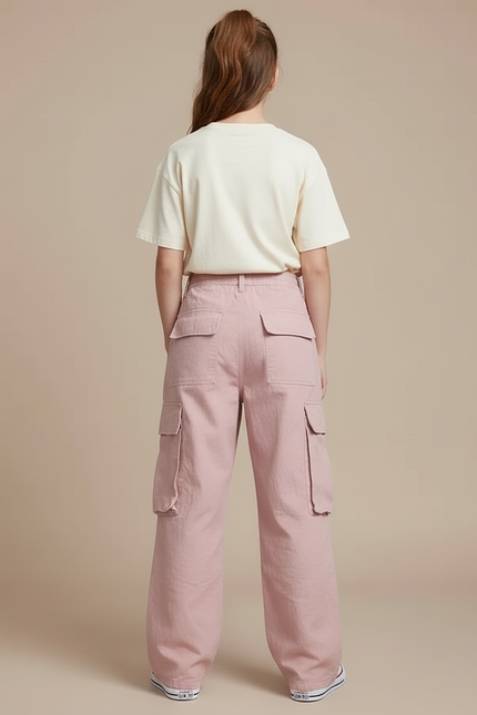 Pantalon Cargo Rose Ample Décontracté Multipoches - Toile - vue 2
