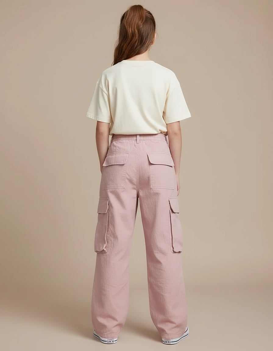 Pantalon Cargo Rose Ample Décontracté Multipoches - Toile - vue 2
