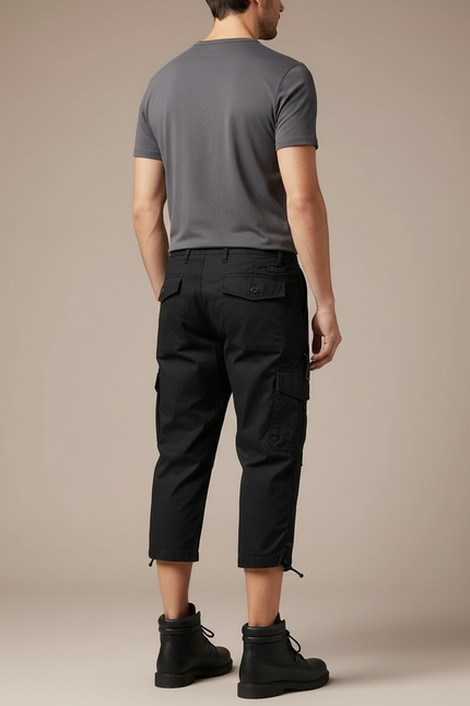 Pantalon Cargo Noir Court Multipoches Homme Décontracté - Toile - vue 2