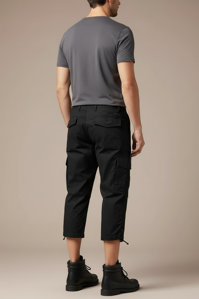 Pantalon Cargo Noir Court Multipoches Homme Décontracté - Toile - vue 2