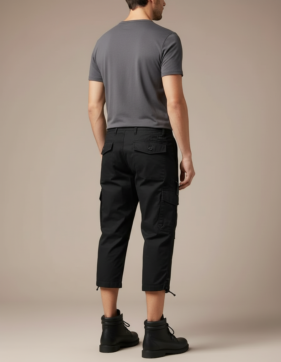 Pantalon Cargo Noir Court Multipoches Homme Décontracté - Toile - vue 2