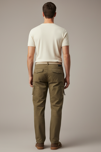 Pantalon Cargo Kaki Droit Coton Homme Décontracté - Toile - vue 2