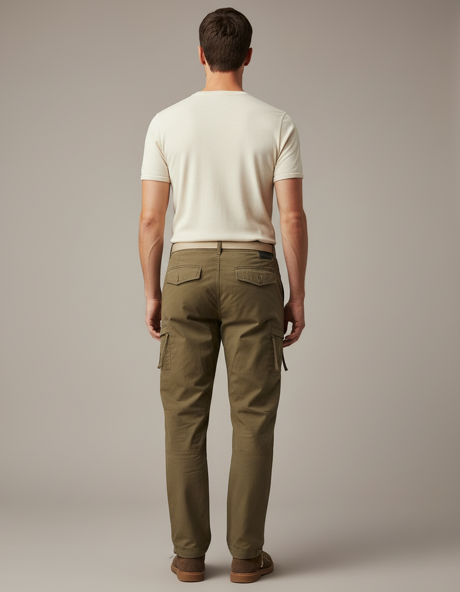 Pantalon Cargo Kaki Droit Coton Homme Décontracté - Toile - vue 2