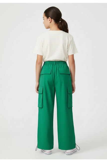 Pantalon Cargo Vert Ample Taille Haute Enfant - Polyester - vue 2