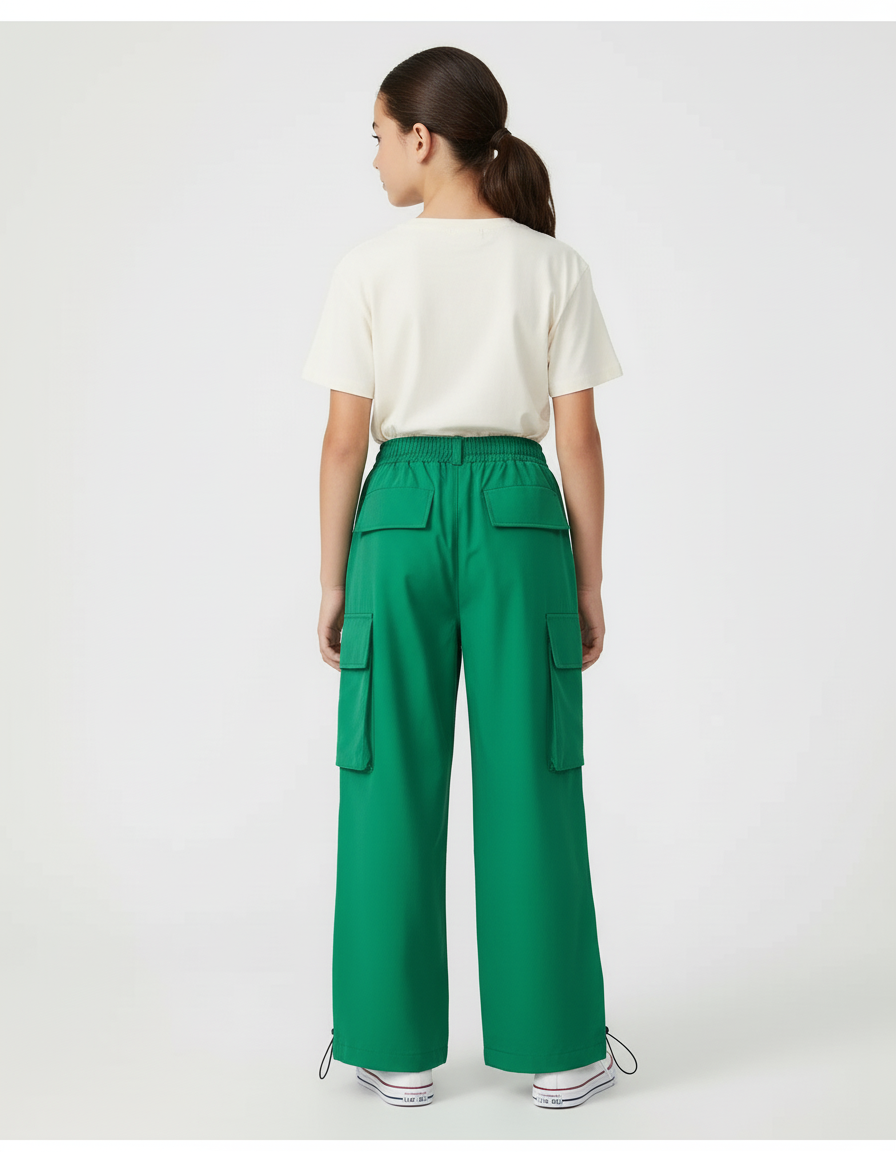Pantalon Cargo Vert Ample Taille Haute Enfant - Polyester - vue 2