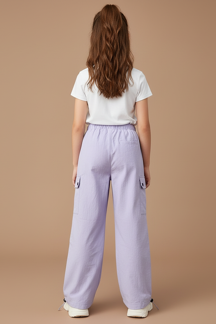 Pantalon Cargo Lilas Ample Multipoches Fille - Violet Polyester - vue 2