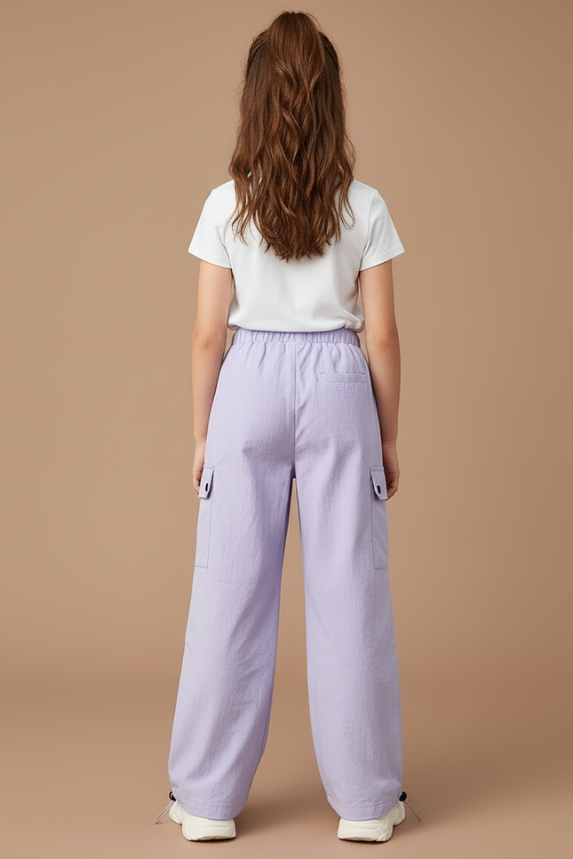 Pantalon Cargo Lilas Ample Multipoches Fille - Violet Polyester - vue 2