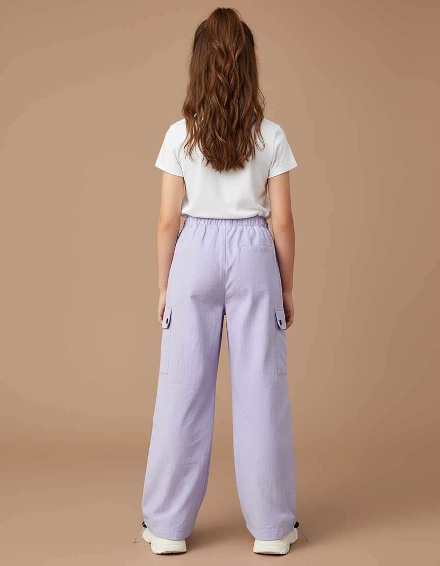 Pantalon Cargo Lilas Ample Multipoches Fille - Violet Polyester - vue 2