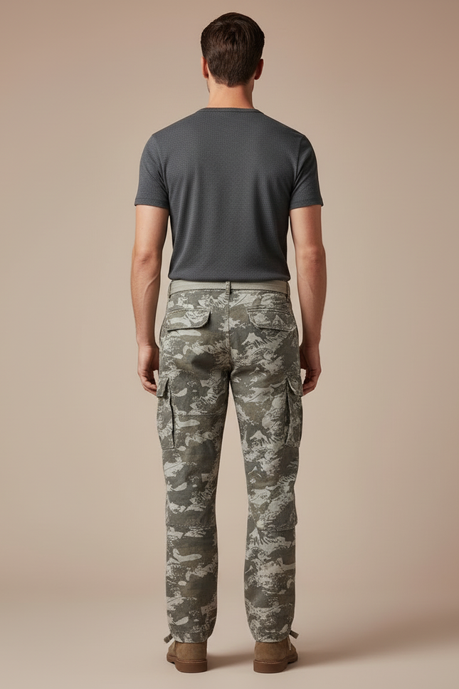 Pantalon Cargo Camouflage Multipoches Coton Décontracté Homme - Kaki Toile - vue 2