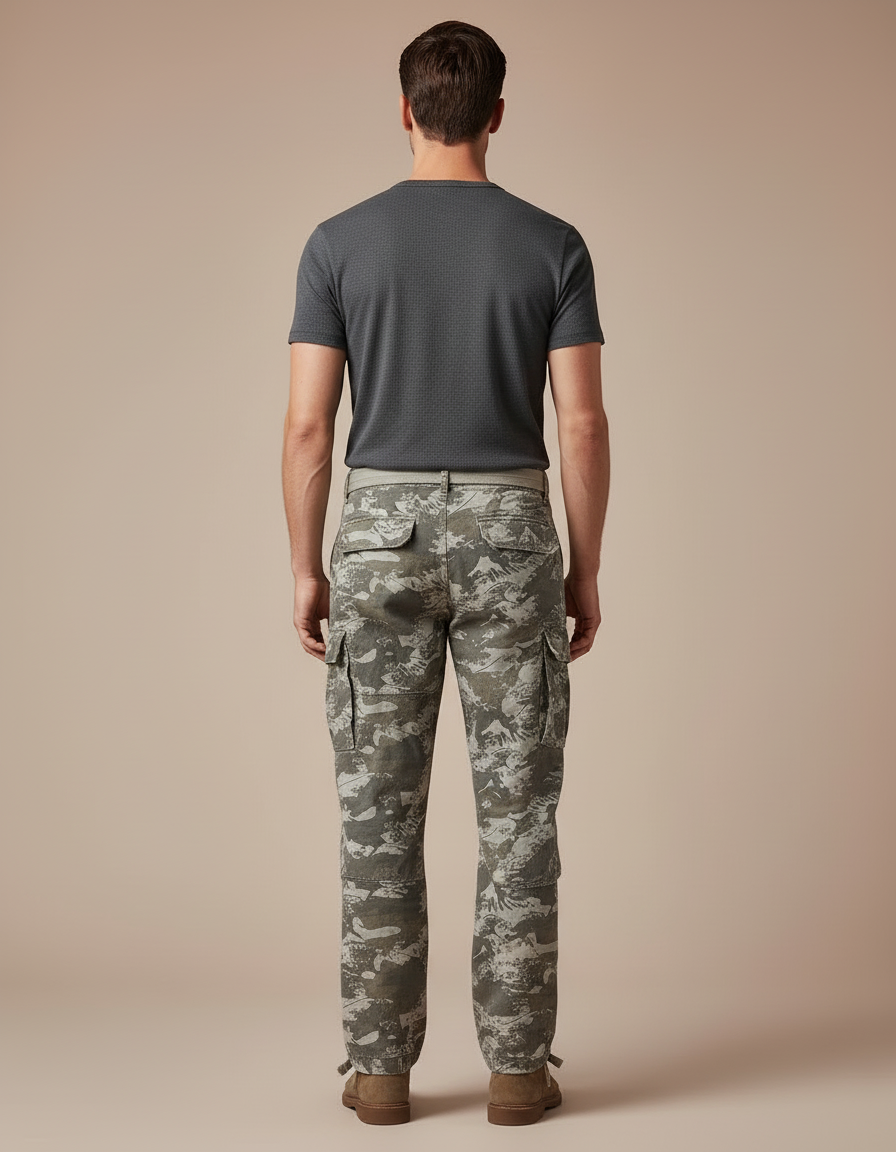 Pantalon Cargo Camouflage Multipoches Coton Décontracté Homme - Kaki Toile - vue 2