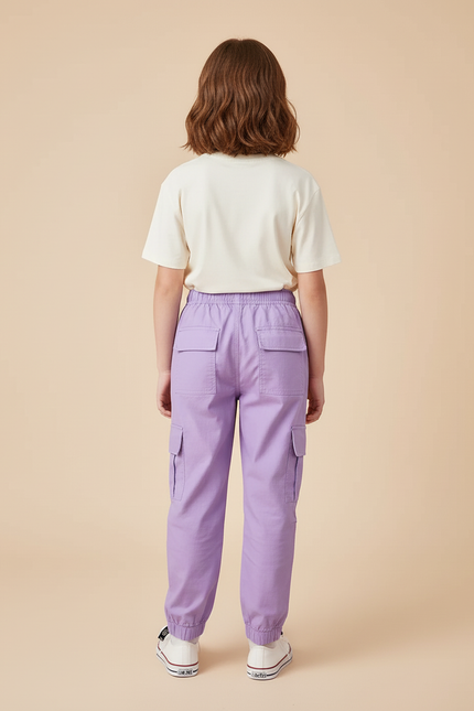 Pantalon Cargo Violet Ample Fille Poches Coton - vue 2