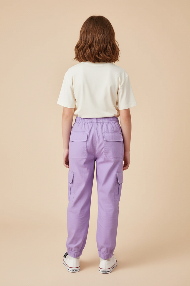 Pantalon Cargo Violet Ample Fille Poches Coton - vue 2