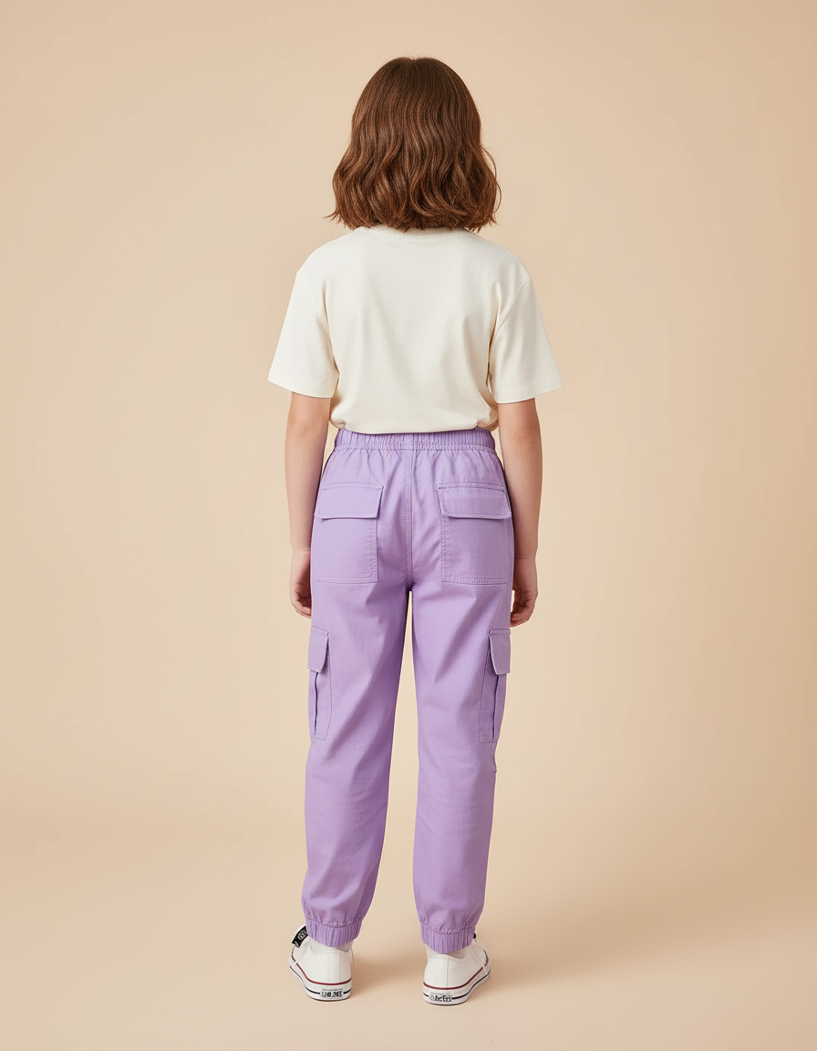 Pantalon Cargo Violet Ample Fille Poches Coton - vue 2