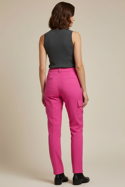 Pantalon Cargo Rose Fuchsia Coupe Droite Multi-Poches - Polyester - vue 2