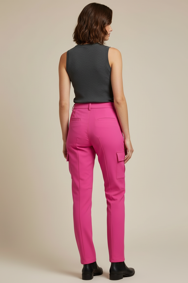 Pantalon Cargo Rose Fuchsia Coupe Droite Multi-Poches - Polyester - vue 2