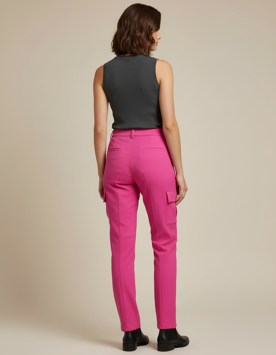 Pantalon Cargo Rose Fuchsia Coupe Droite Multi-Poches - Polyester - vue 2