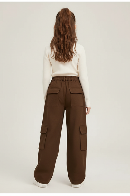 Pantalon Cargo Marron Ample Multipoches Enfant Fille - Toile - vue 2