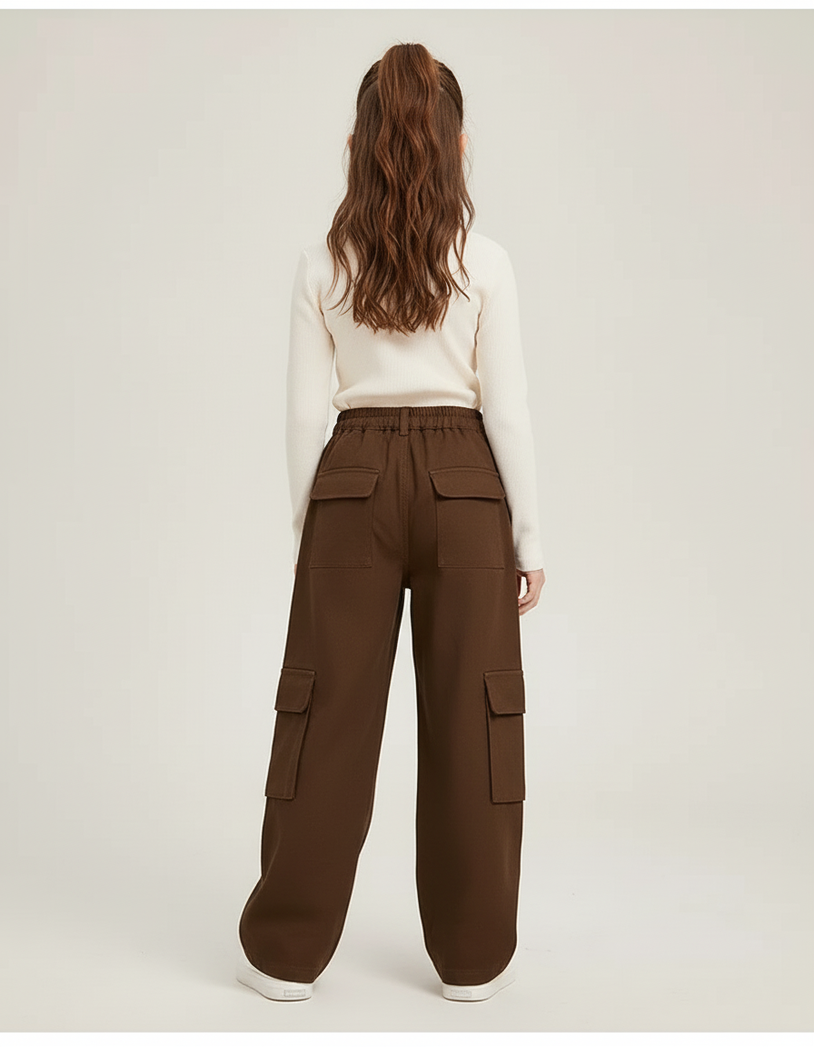 Pantalon Cargo Marron Ample Multipoches Enfant Fille - Toile - vue 2