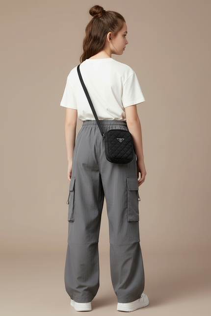 Pantalon Cargo Gris Ample Tendance Multipoches Fille - Polyester - vue 2