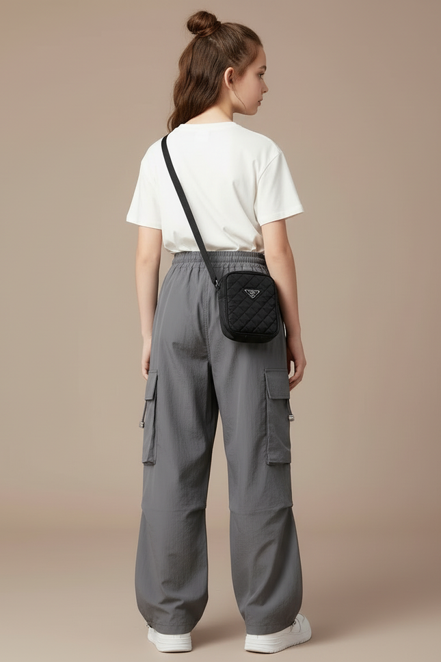 Pantalon Cargo Gris Ample Tendance Multipoches Fille - Polyester - vue 2
