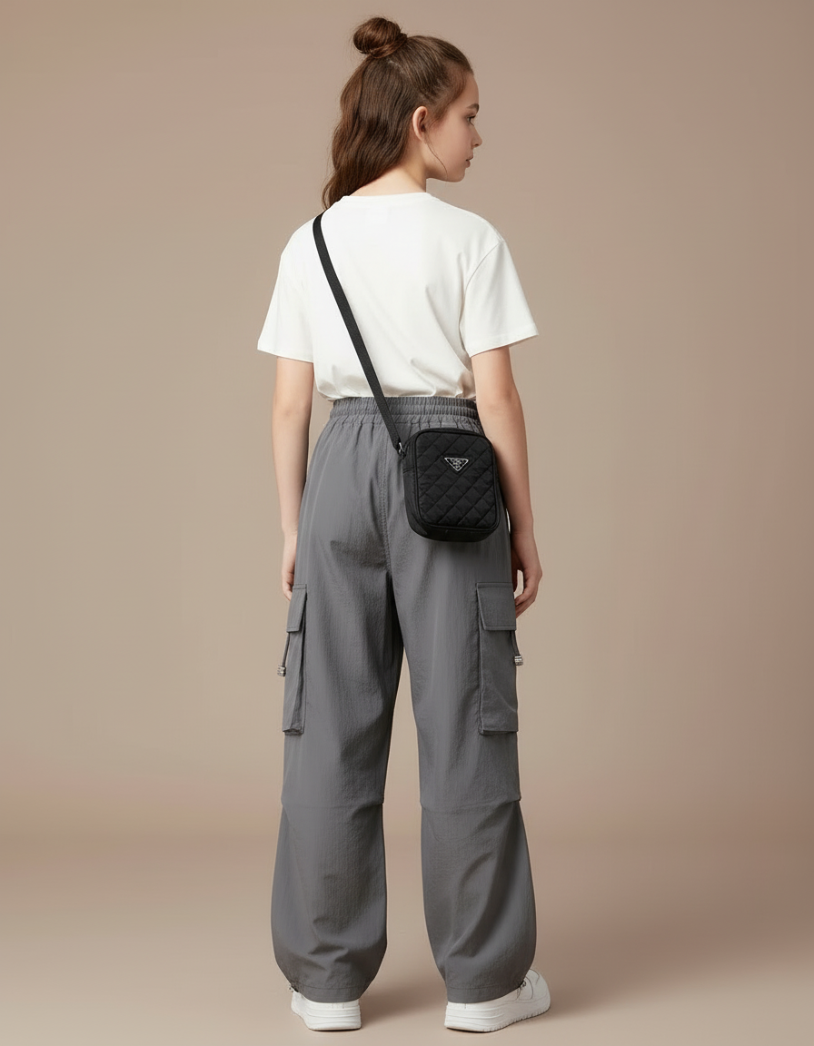 Pantalon Cargo Gris Ample Tendance Multipoches Fille - Polyester - vue 2