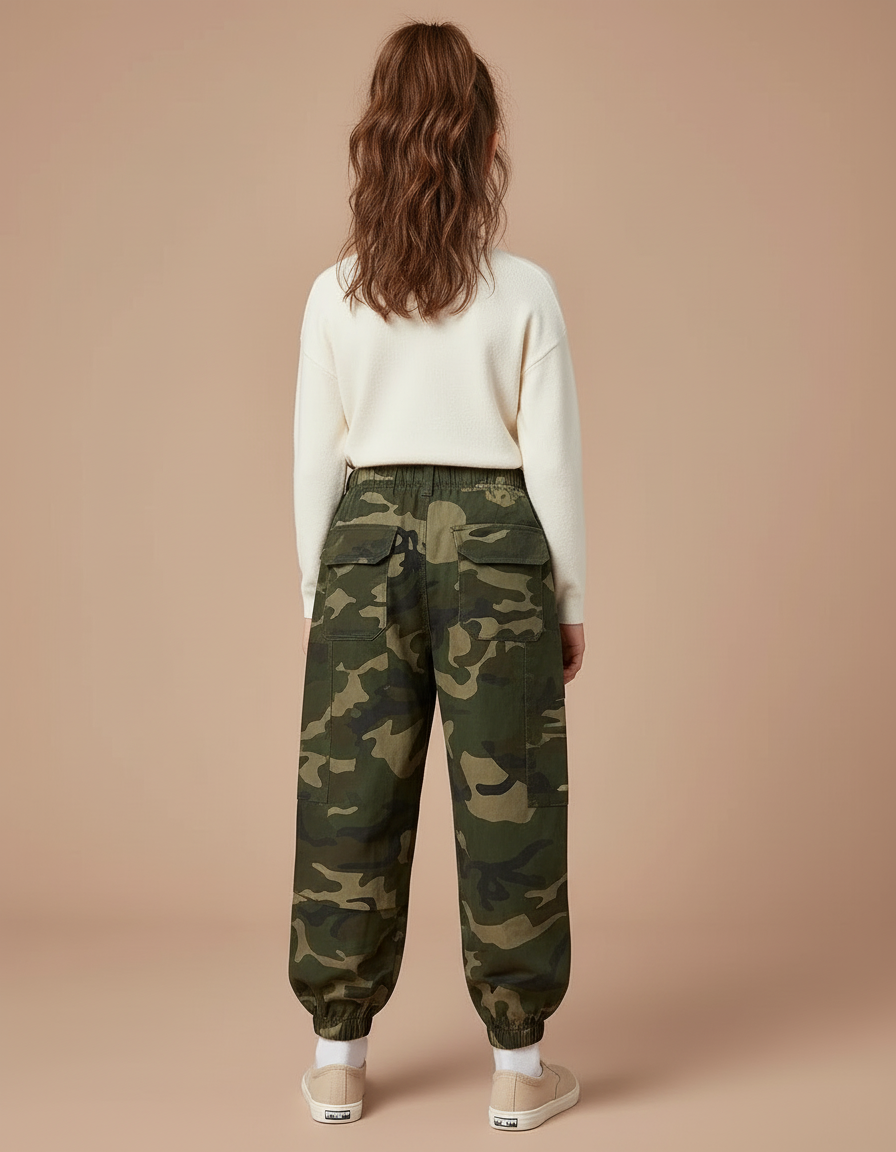 Pantalon Cargo Camouflage Coton Ample Enfant - Vert - vue 2