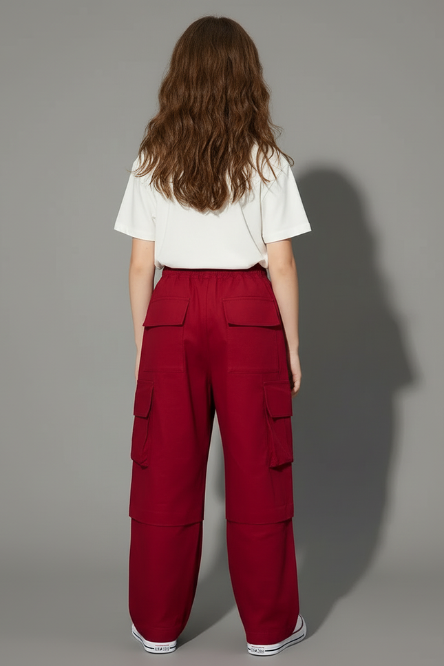 Pantalon Cargo Fille Bordeaux Parachute - Polyester - vue 2