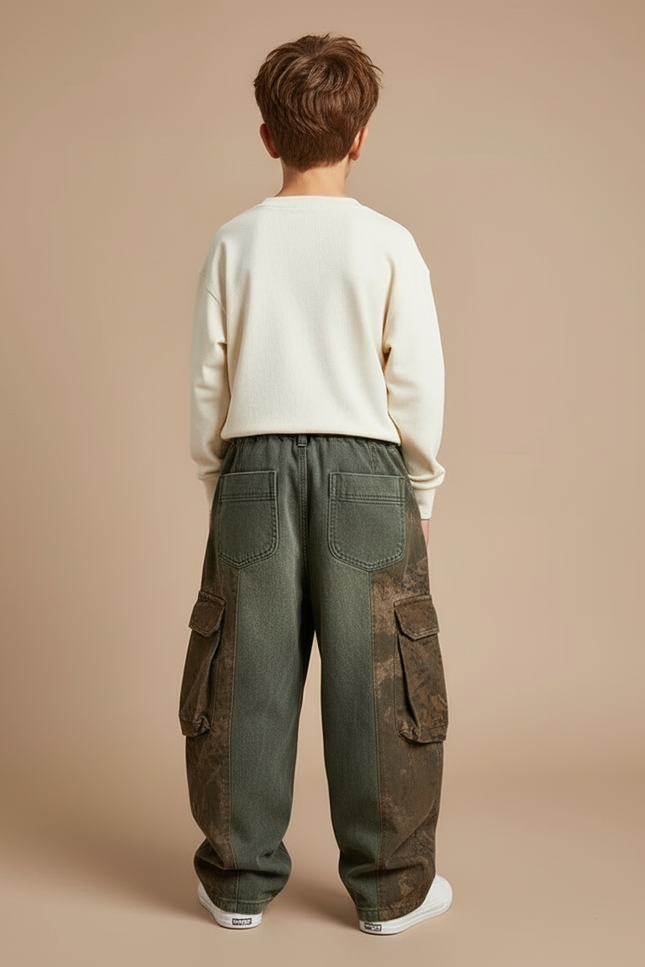 Pantalon Cargo Vert Marron Ample Multipoches Décontracté - Multicolore Jean - vue 2