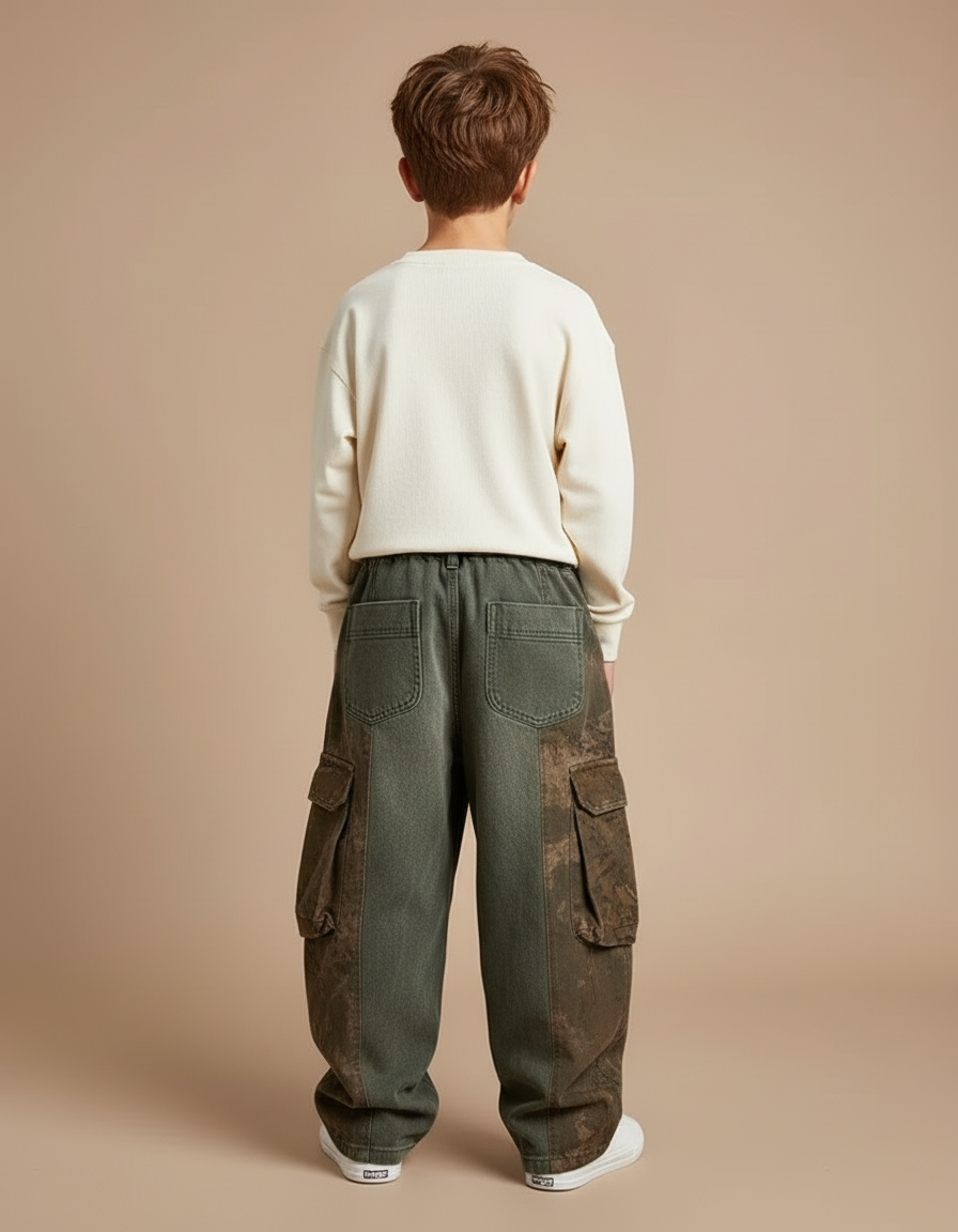 Pantalon Cargo Vert Marron Ample Multipoches Décontracté - Multicolore Jean - vue 2