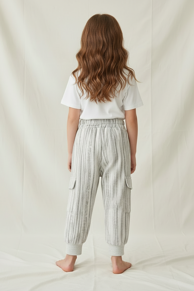 Pantalon Cargo Gris Rayé Ample Molleton Enfant - vue 2