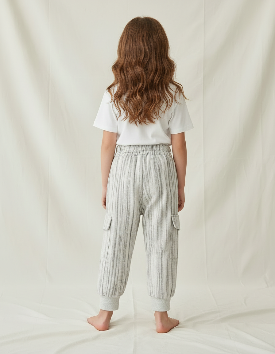 Pantalon Cargo Gris Rayé Ample Molleton Enfant - vue 2