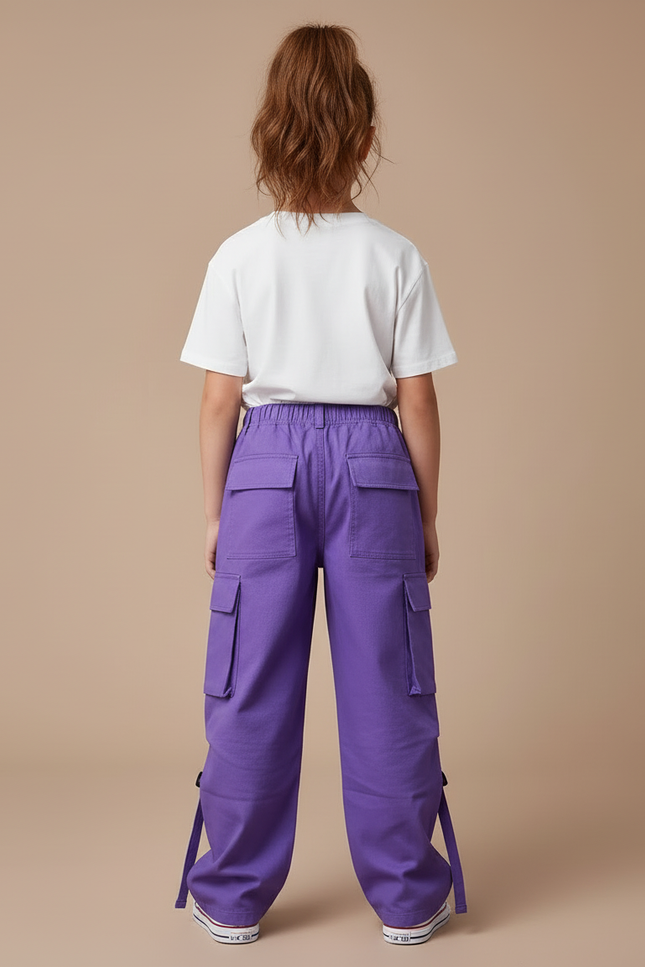 Pantalon Cargo Violet Ample Poches Sangles Fille - Toile - vue 2