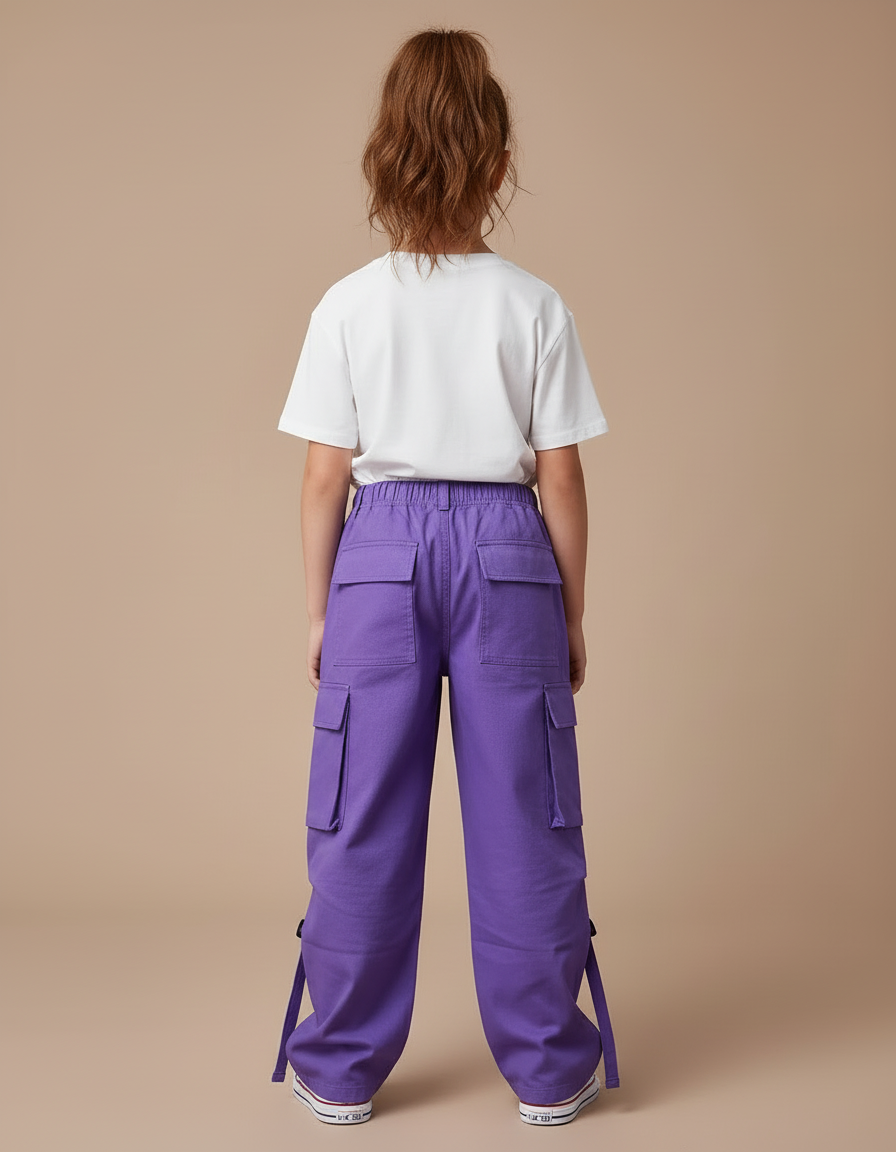 Pantalon Cargo Violet Ample Poches Sangles Fille - Toile - vue 2