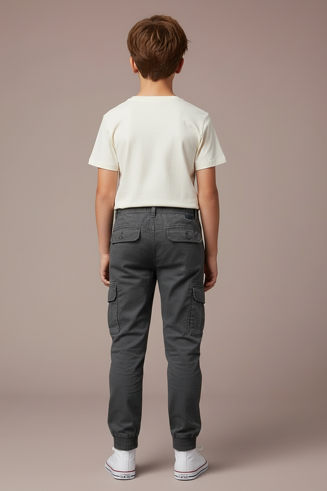 Pantalon Cargo Gris Foncé Décontracté Jogger Coton Garçon - vue 2
