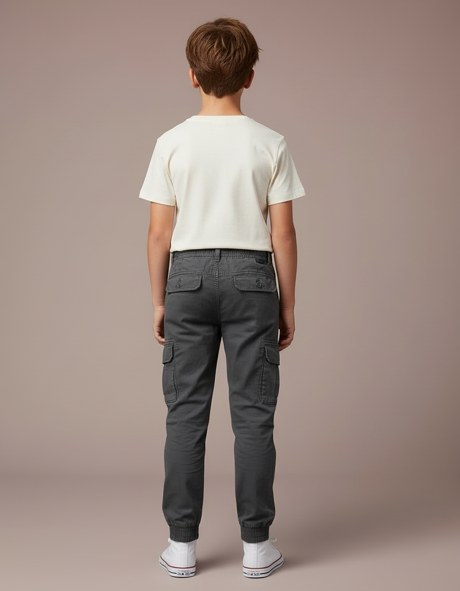 Pantalon Cargo Gris Foncé Décontracté Jogger Coton Garçon - vue 2