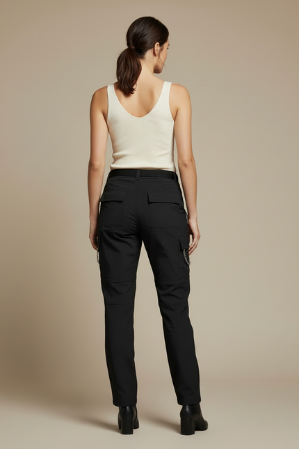 Pantalon Cargo Noir Convertible Femme Léger Élastique - Polyester - vue 2