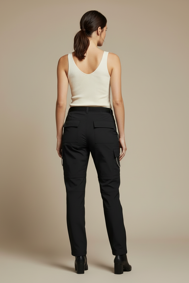 Pantalon Cargo Noir Convertible Femme Léger Élastique - Polyester - vue 2