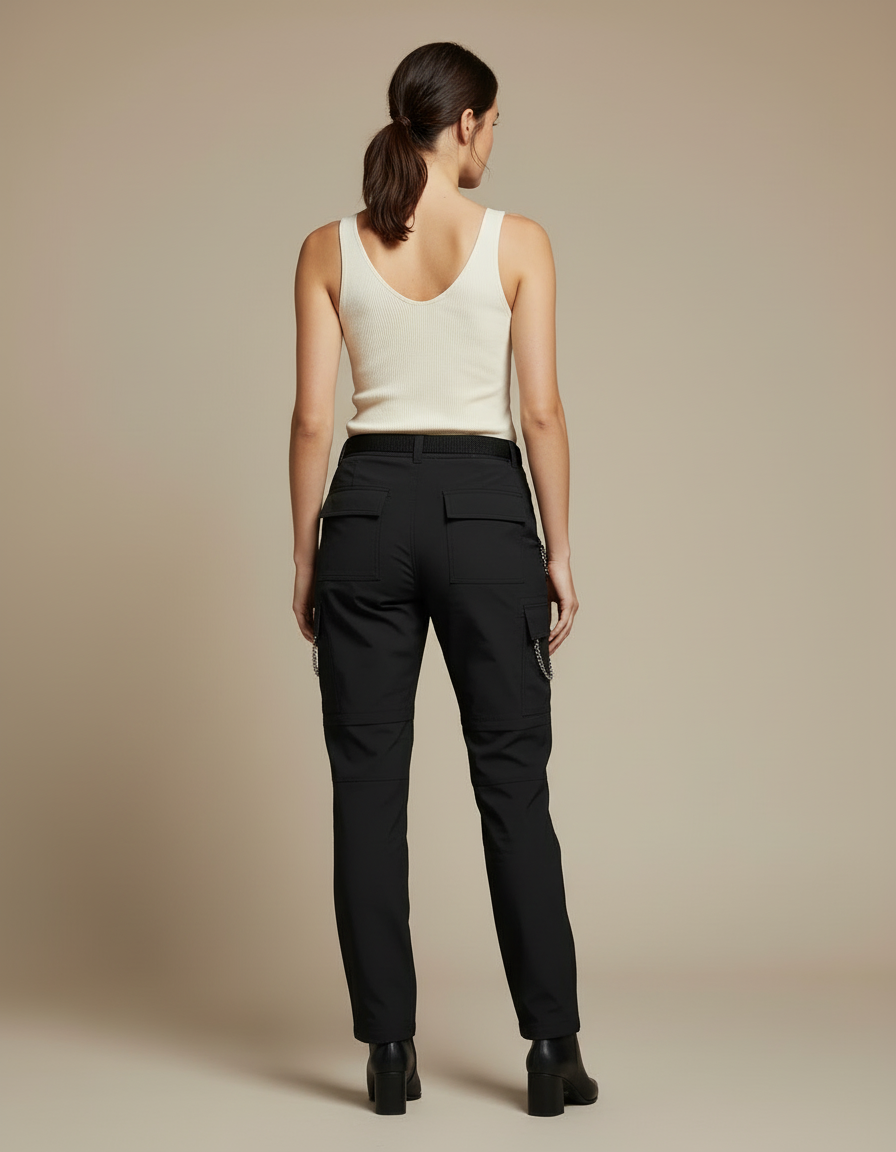 Pantalon Cargo Noir Convertible Femme Léger Élastique - Polyester - vue 2