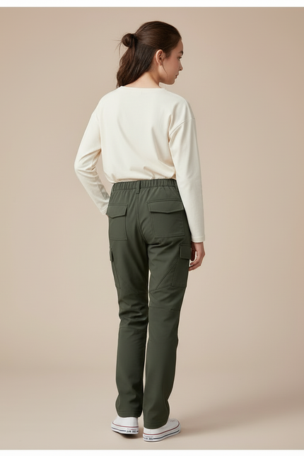 Pantalon Cargo Vert Militaire Ample Décontracté Enfant - Kaki Polyester - vue 2