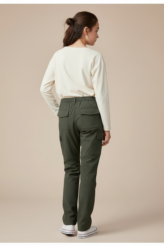 Pantalon Cargo Vert Militaire Ample Décontracté Enfant - Kaki Polyester - vue 2