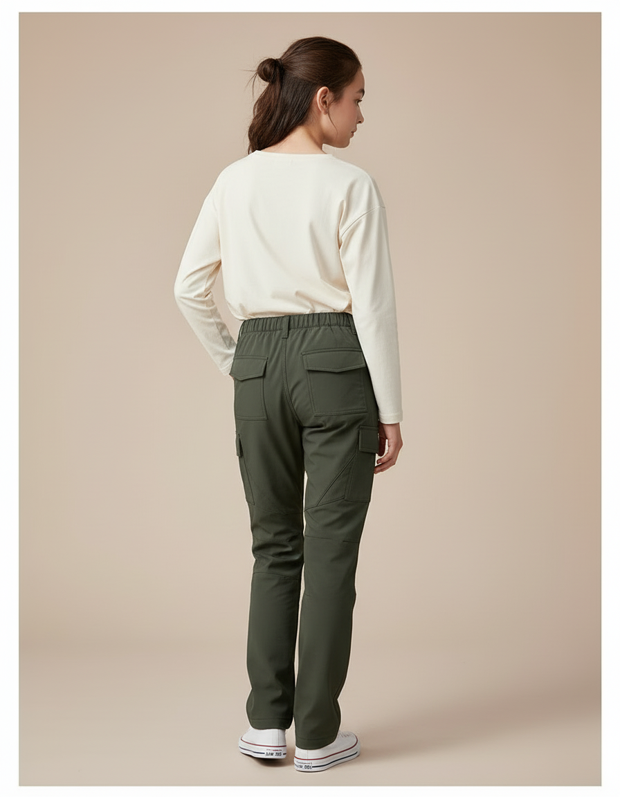 Pantalon Cargo Vert Militaire Ample Décontracté Enfant - Kaki Polyester - vue 2